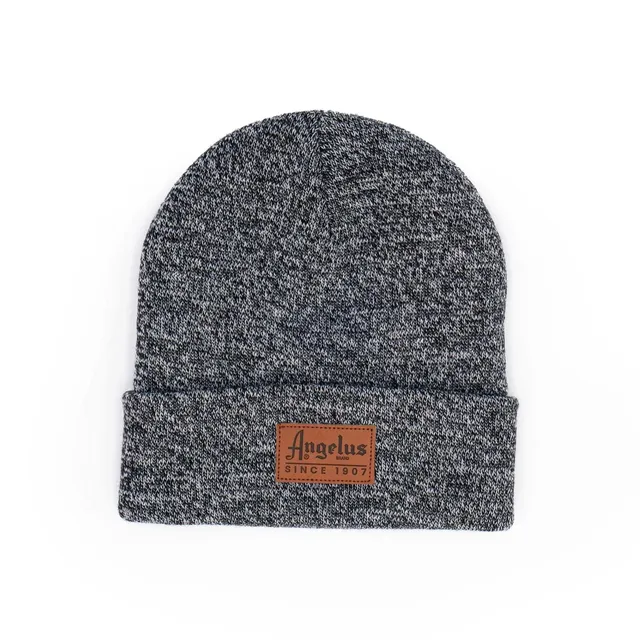 angelus-heather-grey-beanie-mit-leder-patch image 1