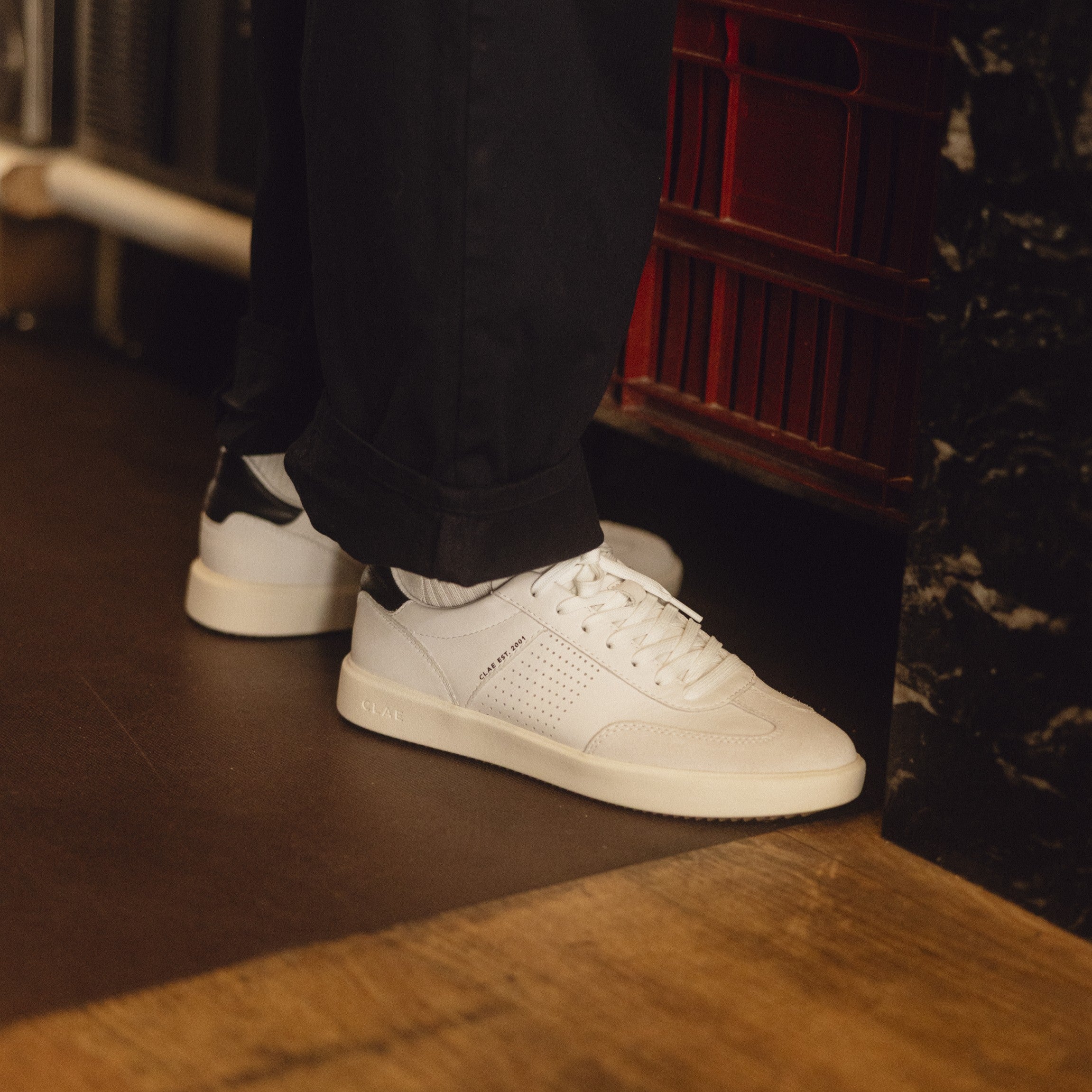 clae-miles-deuce-sneaker-white-leather-black image 2