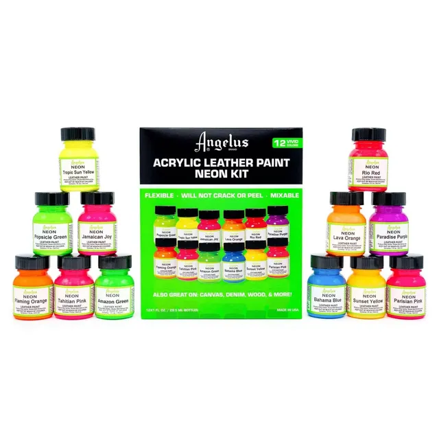 angelus-neon-color-kit-acrylfarbe-f-r-leder-12-farben image 1