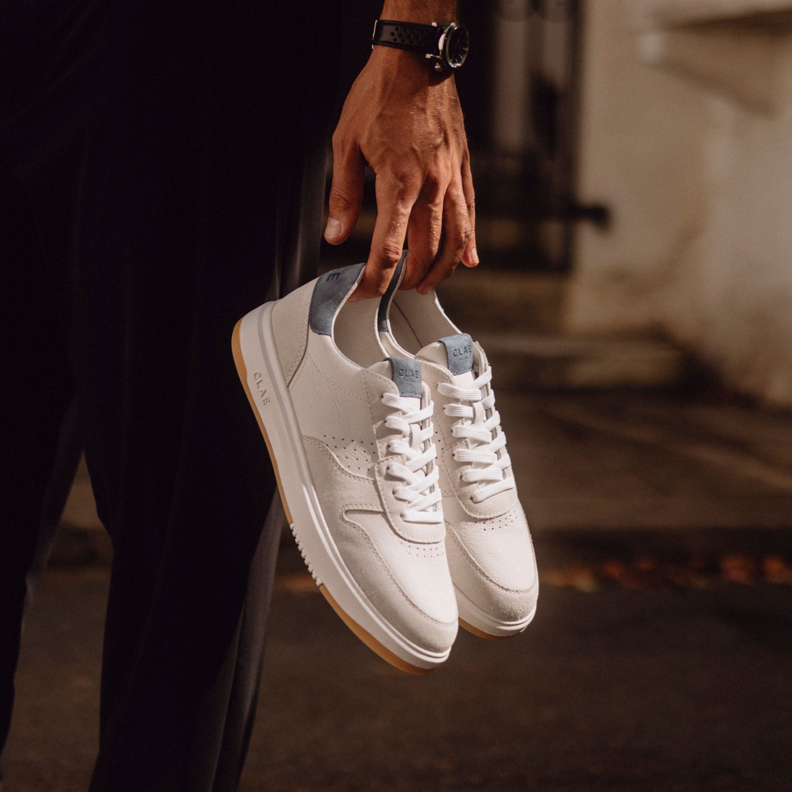 clae-moses-white-leather-blue-mirage-court-sneaker image 2