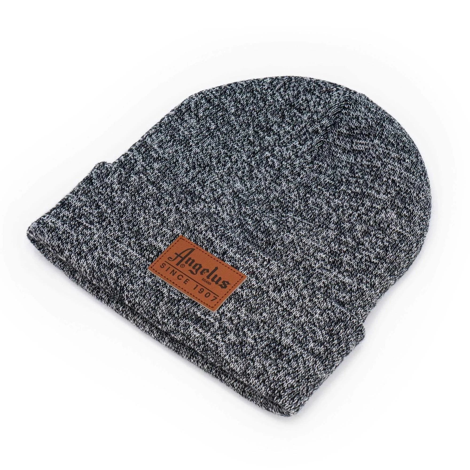 angelus-heather-grey-beanie-mit-leder-patch image 2