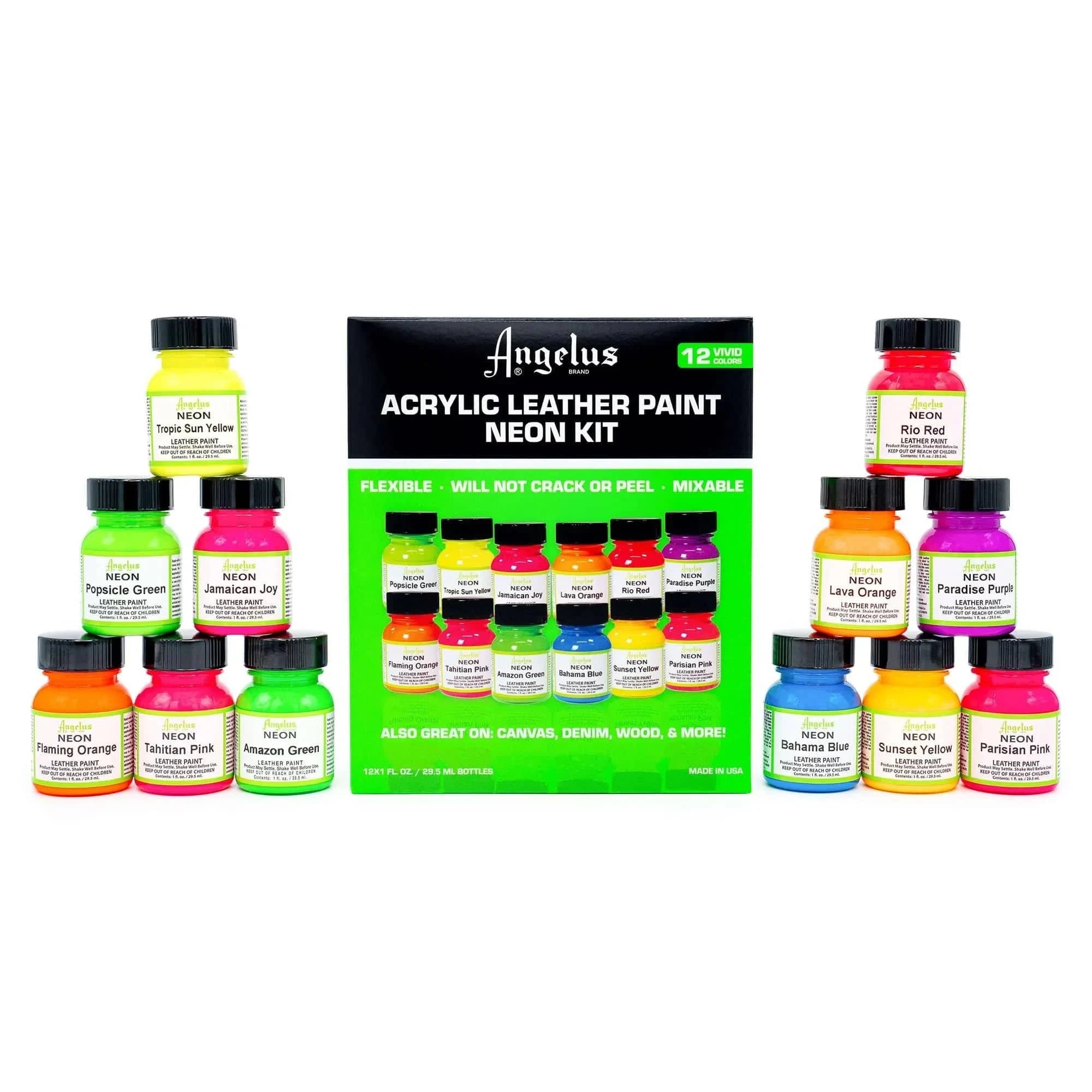 angelus-neon-color-kit-acrylfarbe-f-r-leder-12-farben image 1